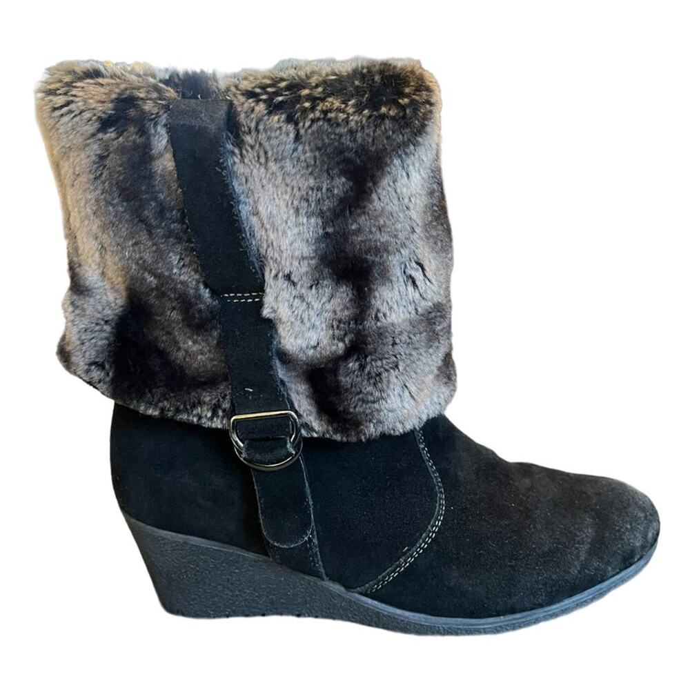 REMONTE DORNDORF by RIEKER Sherpa Lined Faux Fur Suede Wedge Boots  SZ 39